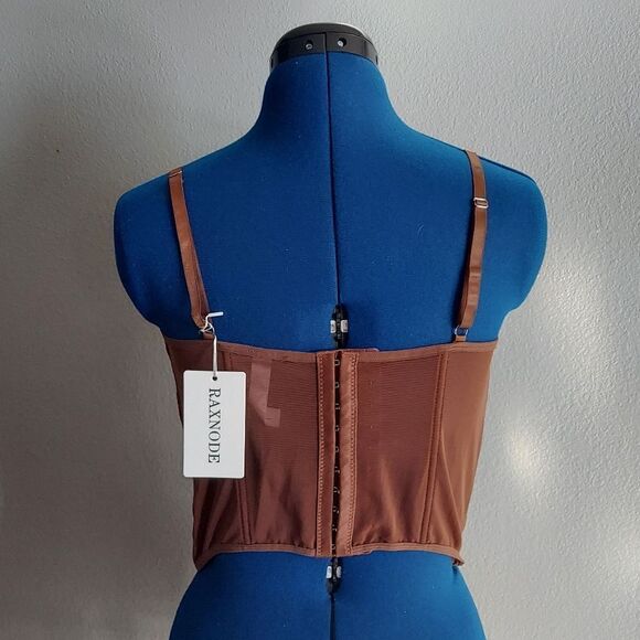 NEW Raxnode Lace Bustier Corset Top - Brown - Size Large - Picture 3 of 5